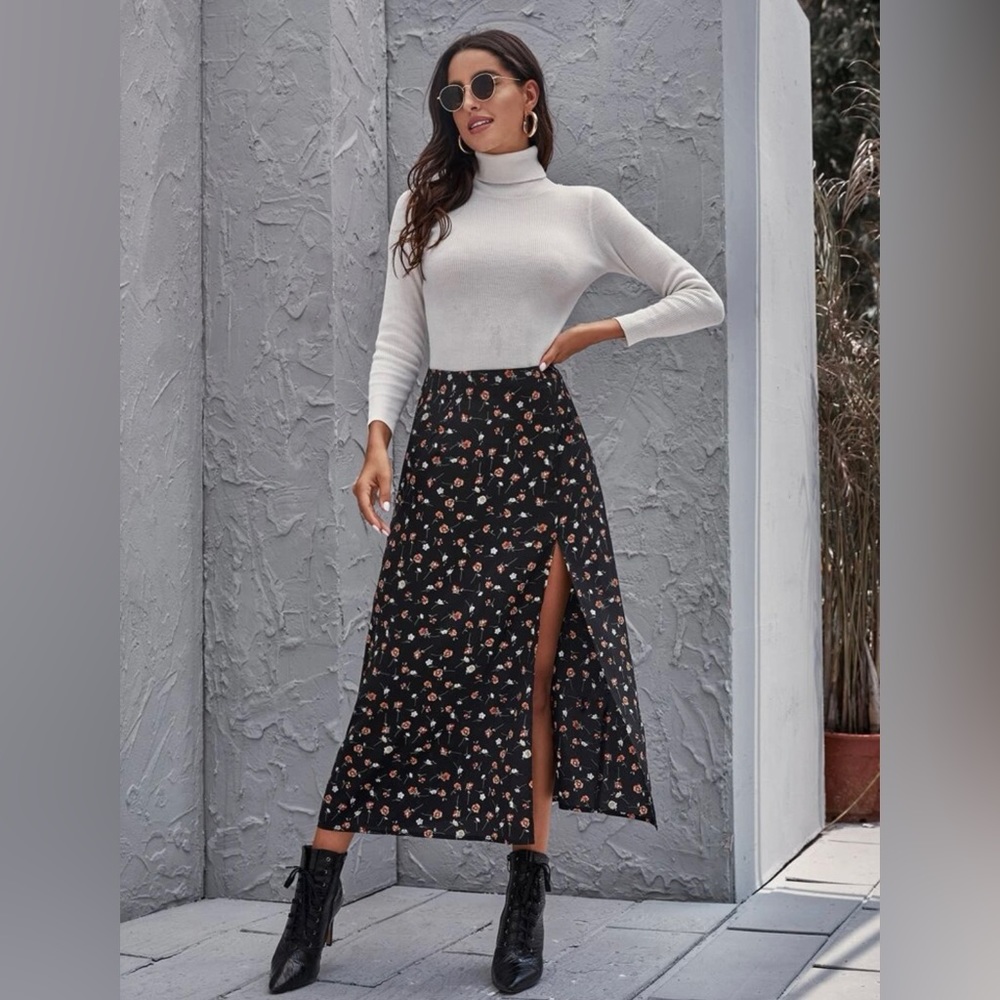 Shein Floral High Slit Maxi Skirt